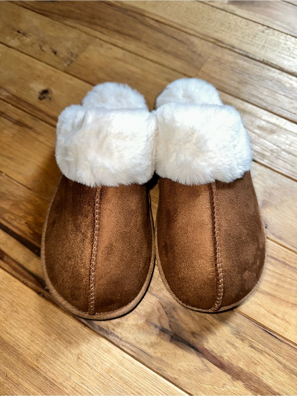 Cozy Faux Fur-Lined Brown Suede Clog Slippers